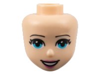 LEGO part Mini Doll, Head Friends with Black Eyebrows, Medium Azure Eyes, Dark Pink Lips, and Open Mouth Smile with Teeth Pattern 37592
