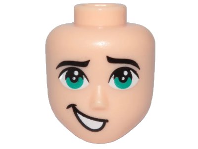 LEGO part Mini Doll, Head Friends Male Large with Dark Turquoise Eyes and Lopsided Open Mouth Smile Pattern (Tempo) (47934)