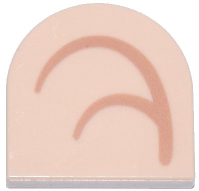 LEGO part Tile, Round 2 x 2 Half Circle Extended with Medium Nougat Curved Lines Pattern Model Right Side (Super Mario Inner Ear) (5520pb003R)
