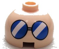 LEGO part Brick, Round 2 x 2 Dome Top with Blue Glasses with White Diagonal Stripes Pattern 553pb040