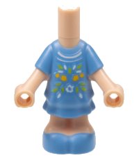 LEGO onderdeel Micro Doll, Body with Molded Medium Blue Short Layered Dress and Shoes and Printed Bright Light Orange, Lime, and White Flowers and Leaves Pattern 69969pb01
