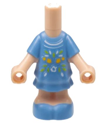 LEGO onderdeel Micro Doll, Body with Molded Medium Blue Short Layered Dress and Shoes and Printed Bright Light Orange, Lime, and White Flowers and Leaves Pattern (69969pb01)