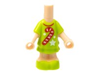 LEGO part Micro Doll, Body with Molded Lime Short Layered Dress and Shoes and Printed Red Candy Cane and Collar, White Star and Dots Pattern 69969pb06