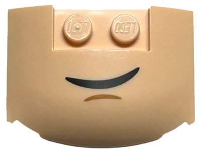 LEGO onderdeel Wedge 3 x 4 x 2/3 Triple Curved with Black Lopsided Grin and Medium Nougat Chin Dimple Pattern (HP Dobby Mouth) (93604pb016)