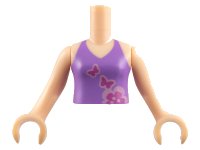LEGO part Torso Mini Doll Girl Medium Lavender Halter Top with Dark Pink Butterflies and Flower Pattern, Light Nougat Arms with Hands FTGpb007c01