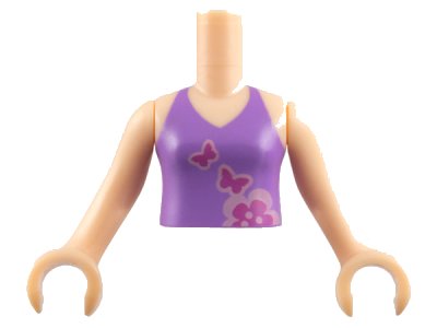 LEGO part Torso Mini Doll Girl Medium Lavender Halter Top with Dark Pink Butterflies and Flower Pattern, Light Nougat Arms with Hands (FTGpb007c01)