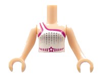 LEGO part Torso Mini Doll Girl Sleeveless One Strap Top with White and Magenta Pattern, Light Nougat Arms with Hands FTGpb028c01