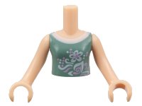 LEGO part Torso Mini Doll Girl Sand Green Vest Top with Flower and Butterfly Pattern, Light Nougat Arms with Hands FTGpb040c01
