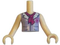LEGO part Torso Mini Doll Girl Lavender Blouse Top with Magenta Cross Logo, White Collar and Magenta Scarf Pattern, Light Nougat Arms with Hands FTGpb051c01