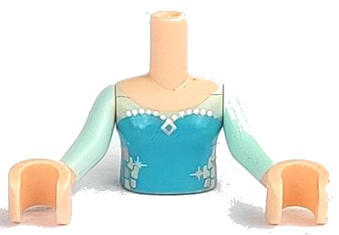 LEGO part Torso Mini Doll Girl Medium Azure Top with Silver Icons Pattern, Light Nougat Arms with Hands with Light Aqua Sleeves (FTGpb059c01)