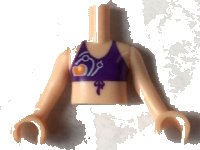 LEGO part Torso Mini Doll Girl Dark Purple Bikini Top with Orange Heart Pattern, Light Nougat Arms with Hands FTGpb077c01