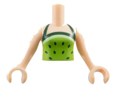 LEGO onderdeel Torso Mini Doll Girl Lime Halter Top With Dark Green Dots Pattern, Light Nougat Arms with Hands (ftgpb105c01)