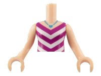 LEGO part Torso Mini Doll Girl Magenta and White V-Stripe Top with Medium Azure Necklace with Heart Pendant Pattern, Light Nougat Arms with Hands FTGpb110c01