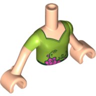 LEGO part Torso Mini Doll Girl Lime Top with V-neck, Roses and Thorns Pattern, Light Nougat Arms with Hands with Lime Short Sleeves (Poison Ivy) FTGpb125c01