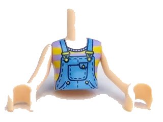 LEGO onderdeel Torso Mini Doll Girl Medium Blue Overalls over Striped Tank Top Pattern, Light Nougat Arms with Hands (ftgpb136c01)