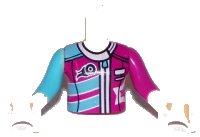 LEGO part Torso Mini Doll Girl Magenta and Medium Azure Racing Jacket Pattern, Light Nougat Arms with Hands with Medium Azure Right Sleeve, Magenta Left Sleeve FTGpb201c01