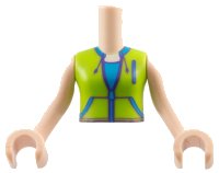 LEGO part Torso Mini Doll Girl Lime Jacket Vest with Pockets over Dark Azure Shirt Pattern, Light Nougat Arms with Hands ftgpb257c01