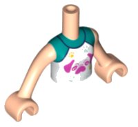 LEGO part Torso Mini Doll Girl White Raglan Top with Dark Pink Dog and Light Aqua and Bright Light Orange Paw Prints Pattern, Light Nougat Arms with Hands FTGpb305c01