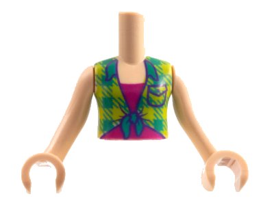LEGO part Torso Mini Doll Girl Lime and Bright Green Plaid Shirt over Magenta T-Shirt Pattern, Light Nougat Arms with Hands (FTGpb322c01)