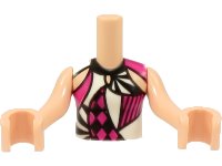 LEGO part Torso Mini Doll Girl Black, Magenta and White Harlequin Shirt Pattern, Light Nougat Arms with Hands FTGpb323c01