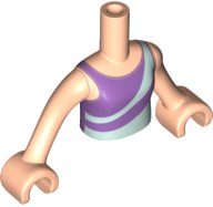 LEGO part Torso Mini Doll Girl Medium Lavender Top with Light Aqua Diagonal Stripes Pattern, Light Nougat Arms with Hands FTGpb328c01