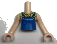 LEGO part Torso Mini Doll Girl Blue Overalls over Yellow Checkered Sleeveless Blouse Pattern, Light Nougat Arms with Hands FTGpb338c01