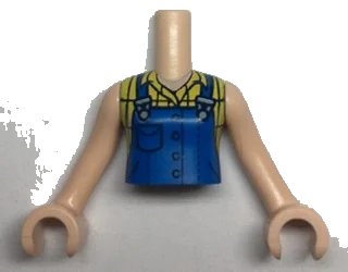 LEGO onderdeel Torso Mini Doll Girl Blue Overalls over Yellow Checkered Sleeveless Blouse Pattern, Light Nougat Arms with Hands (FTGpb338c01)