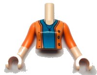 LEGO part Torso Mini Doll Girl Dark Azure Shirt and Orange Sweater with Necklace and Lightning Bolt Pattern, Light Nougat Arms with Hands with Orange Sleeves FTGpb395c01