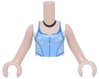 LEGO part Torso Mini Doll Girl Bright Light Blue Top with White Cap Sleeves, Blue Trim, White Dots and Sparkles, Black Necklace Pattern, Light Nougat Arms with Hands FTGpb502c01