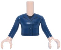 LEGO part Torso Mini Doll Girl Coveralls with Black Trim, Buttons, Pocket and Undershirt Pattern, Light Nougat Arms with Hands and Dark Blue Long Sleeves FTGpb541c01