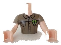 LEGO part Torso Mini Doll Man Dark Tan Shirt with Pockets and Green Badge with Tree Pattern, Light Nougat Arms with Hands with Dark Tan Sleeves FTMpb039c01