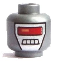 LEGO onderdeel Minifigure, Head Alien with Red Visor and 4 Mouth Squares on Silver Background Pattern 3626pb1027