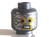 LEGO part Minifigure, Head Alien with Robot Yellow Eyes and Mouth and Aluminum Foil Splotches Pattern 3626pb1113