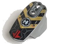 LEGO part Hero Factory Armor with Ball Joint Socket - Size 5 with Red Arrows, Black and Gold Chevrons, and Hero Factory Logo Pattern 90639pb021