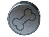 LEGO part Tile, Round 1 x 1 with Dark Bluish Gray Outlined Bone on Metallic Silver Background Pattern 98138pb361