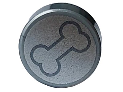 LEGO onderdeel Tile, Round 1 x 1 with Dark Bluish Gray Outlined Bone on Metallic Silver Background Pattern (98138pb361)