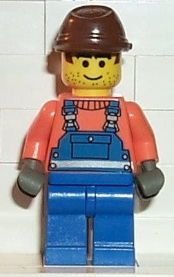 LEGO part Overalls with Safety Stripe Blue, Brown Cavalry Cap (con005)