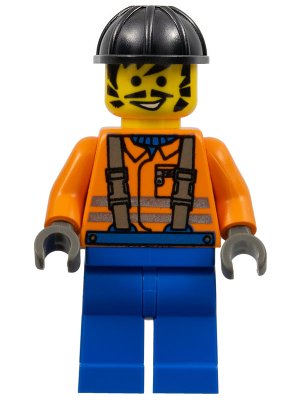 LEGO part Construction Worker - Orange Shirt, Black Construction Helmet (con006)