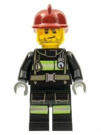 LEGO part Fire - Reflective Stripes with Utility Belt, Dark Red Fire Helmet, Crooked Smile and Scar cty0343
