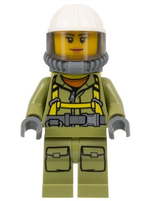 LEGO part Volcano Explorer - Female Worker, Suit with Harness, Construction Helmet, Breathing Neck Gear with Air Tanks, Trans-Brown Visor (cty0681)