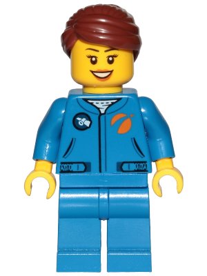 LEGO onderdeel Astronaut - Female, Blue Jumpsuit, Reddish Brown Hair Swept Back Into Bun, Open Mouth Smile (cty1036)
