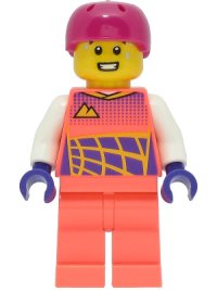 LEGO part Cyclist - Male, Coral Racing Suit, Magenta Helmet cty1470