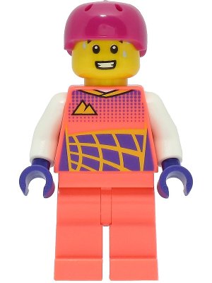 LEGO part Cyclist - Male, Coral Racing Suit, Magenta Helmet (cty1470)