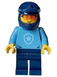 LEGO part Police - City Officer, Medium Blue Shirt with Badge, Dark Blue Legs, Dark Blue Dirt Bike Helmet, Safety Glasses cty1570
