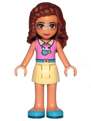 LEGO part Friends Olivia (Nougat) - Bright Light Yellow Skirt, Dark Pink Top (frnd0235)