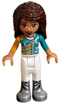 LEGO part Friends Andrea - White Trousers, Bright Light Orange and Dark Turquoise Racing Jacket frnd0253