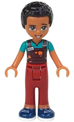 LEGO part Friends Dean - Dark Red Trousers, Dark Turquoise Overalls Top (frnd0262)