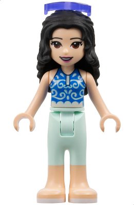 LEGO part Friends Emma - Light Aqua Trousers, Blue Top, White Sandals, Sunglasses (frnd0382)