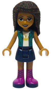 LEGO part Friends Andrea - Dark Blue Skirt, Dark Turquoise Jacket over White Top with Crown frnd0415