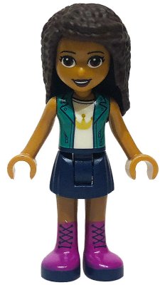 LEGO part Friends Andrea - Dark Blue Skirt, Dark Turquoise Jacket over White Top with Crown (frnd0415)